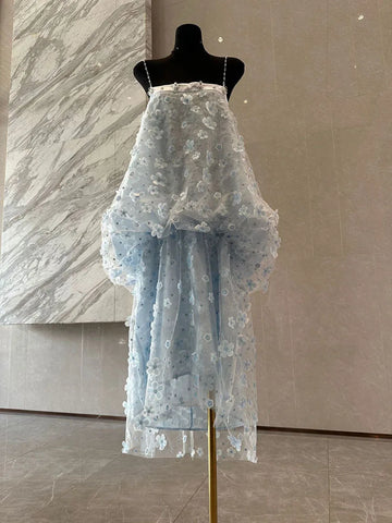 Xajzpa Fashion Women Dress Sleeveless Strapless Sling 3D Flowers Solid Color Fairy Wind Female Party Dresses New Tide